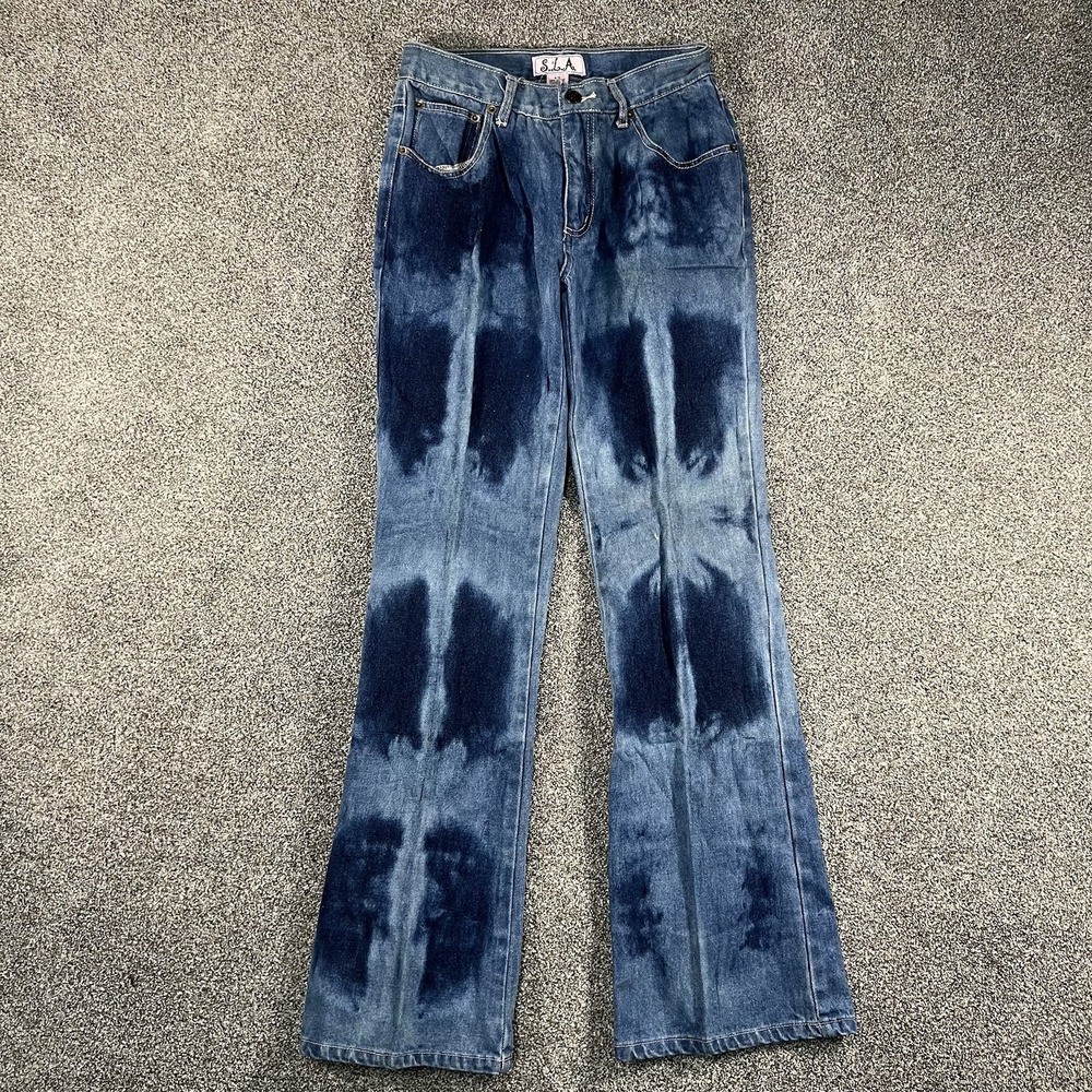 SLA Womens 5/6 Y2K Flare Jeans Blue Faded Wash Low Rise Bell Bottom Denim